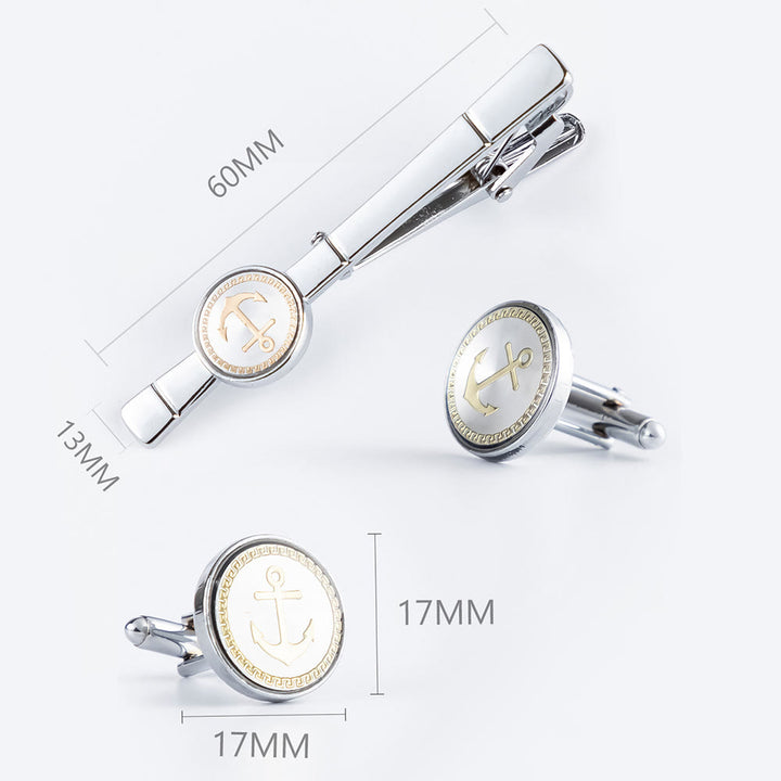 Manschettenknöpfe-Set mit Anker-Krawattennadel für Hochzeitsanzug - image 6