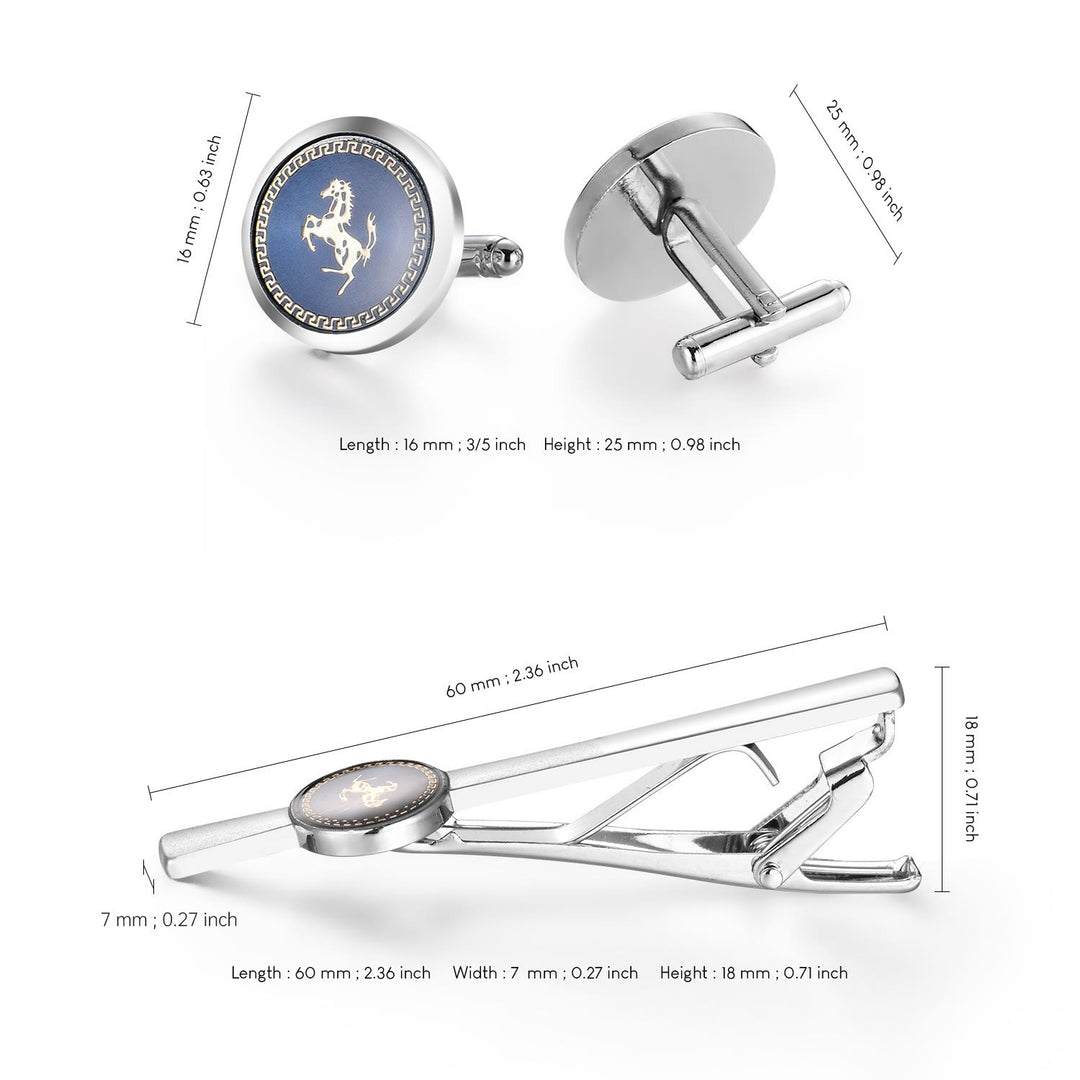 Manschettenknöpfe-Set mit Krawattennadel und laufendem Pferd für Hochzeitsanzug - image 6