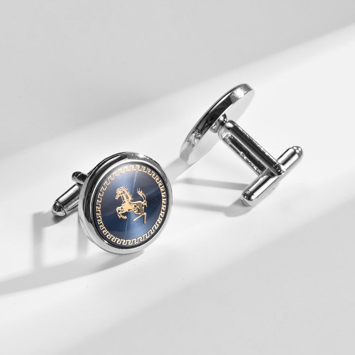 Manschettenknöpfe-Set mit Krawattennadel und laufendem Pferd für Hochzeitsanzug - image 4