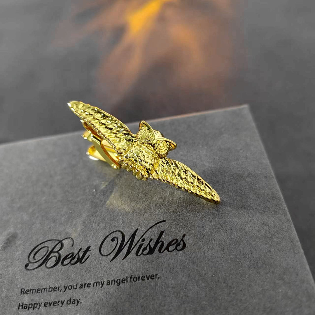 Goldene Krawattenklammer mit fliegender Eule für Herren - Goldene fliegende Eule - image 0