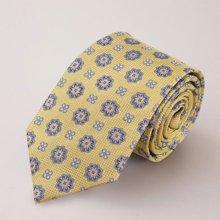 Blaue Herrenkrawatte aus Maulbeerseide mit Mini-Blumen