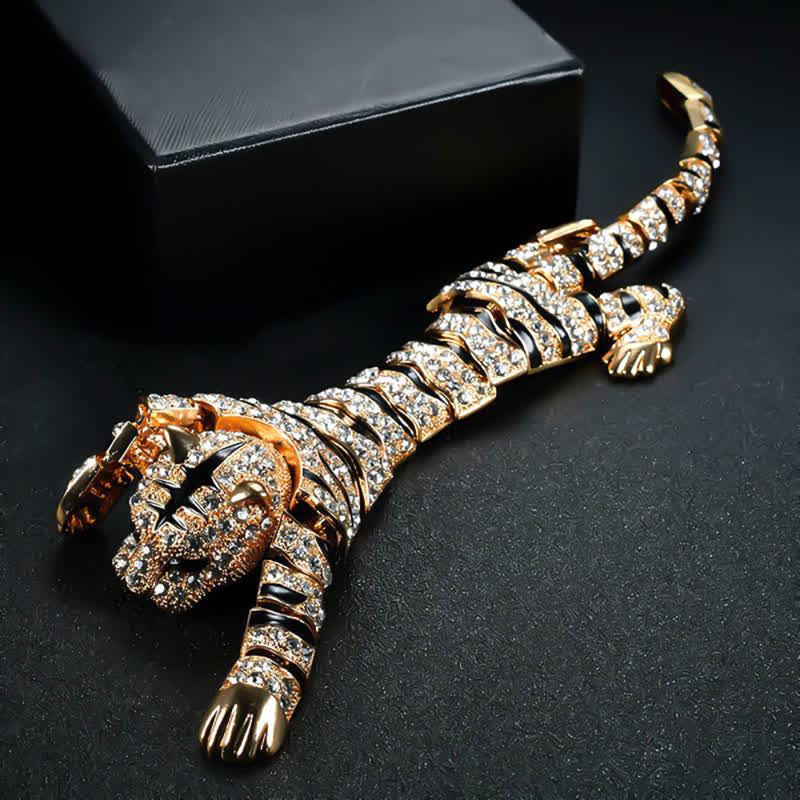 Majestic Tiger – Große, luxuriöse Brosche mit funkelnden Strasssteinen für Herren - Gold - image 9