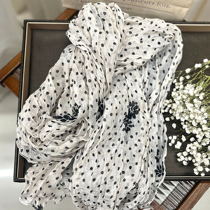 Dünner Retro-Schal mit Punkten und Crinkle-Muster für Damen