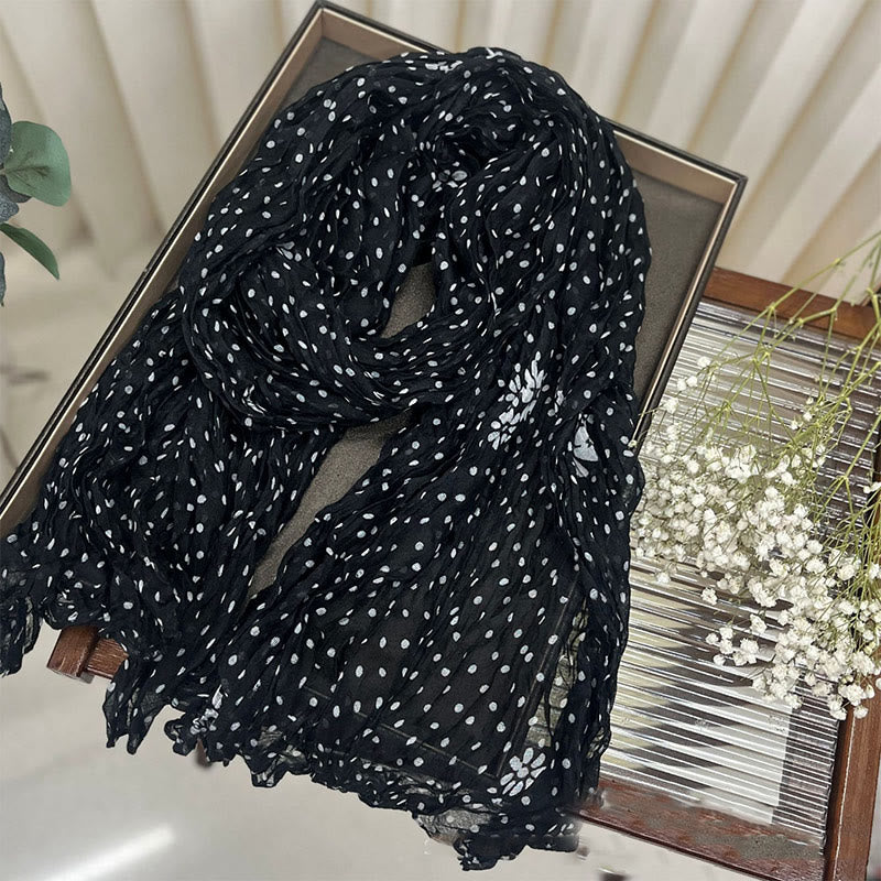 Dünner Retro-Schal mit Punkten und Crinkle-Muster für Damen