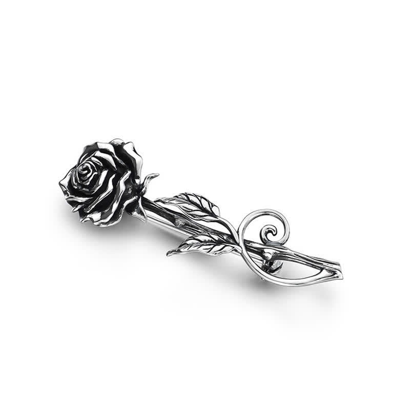 Romantische Herren-Brosche „Gentleman“ mit 3D-Rosenmotiv in Silber