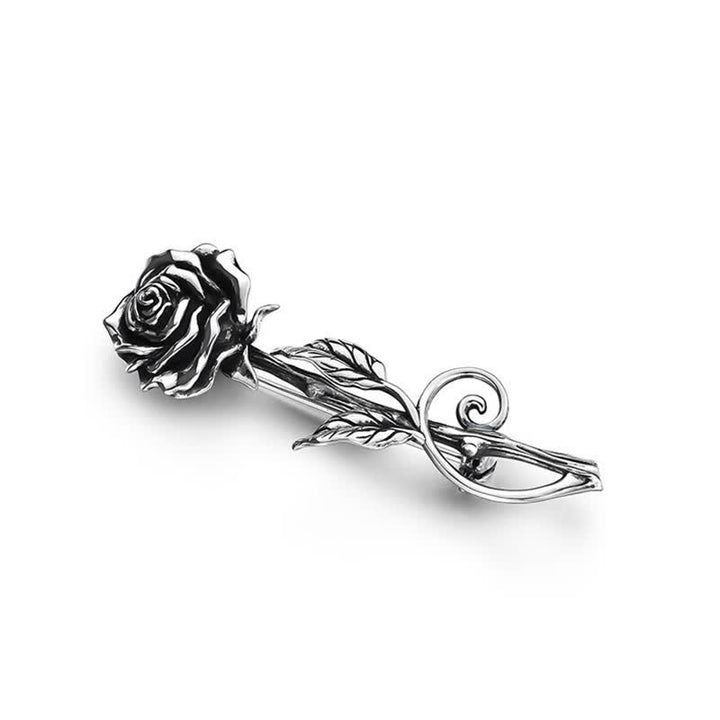 Romantische Herren-Brosche „Gentleman“ mit 3D-Rosenmotiv in Silber