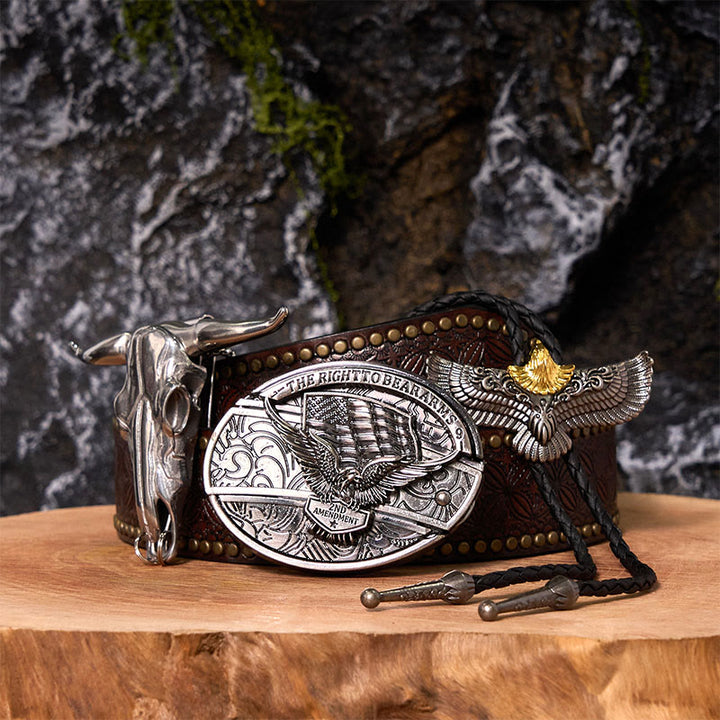 Adlerflagge DIY Gürtelschnalle mit verstecktem Messer und Adler-Bolo-Krawatte-Bundle-Set - Adlerflagge - Brauner Nietengürtel - 42 - image 7