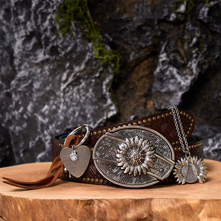 Western Sunflower DIY Verstecktes Messer Gürtelschnalle Halskette Schlüsselanhänger Bundle Set