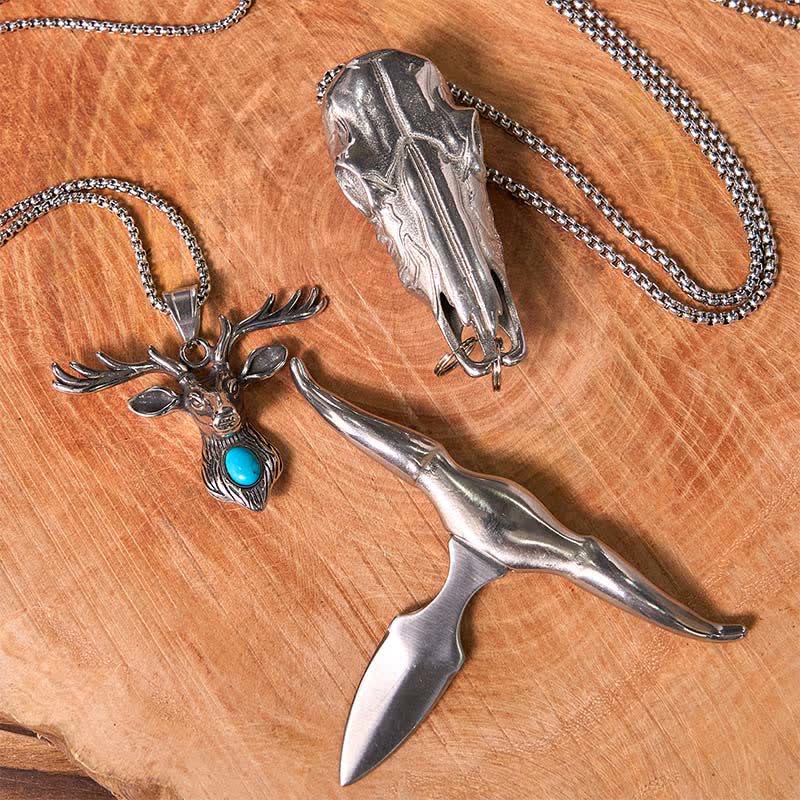 Longhorn-Bull-Anhänger, türkisfarbene Elchkopf-Halskette, Set - image 6