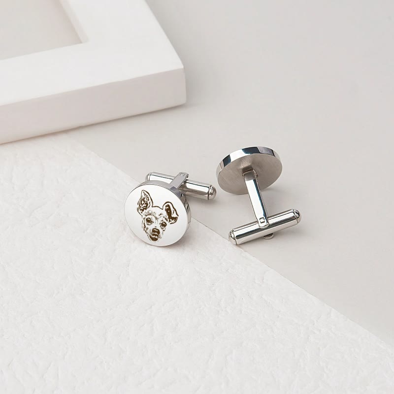 1 Paar Manschettenknöpfe mit individuellem Haustierporträt-Knopfabdeckungsset - Silber - image 7