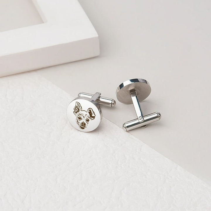 1 Paar Manschettenknöpfe mit individuellem Haustierporträt-Knopfabdeckungsset - Silber - image 7