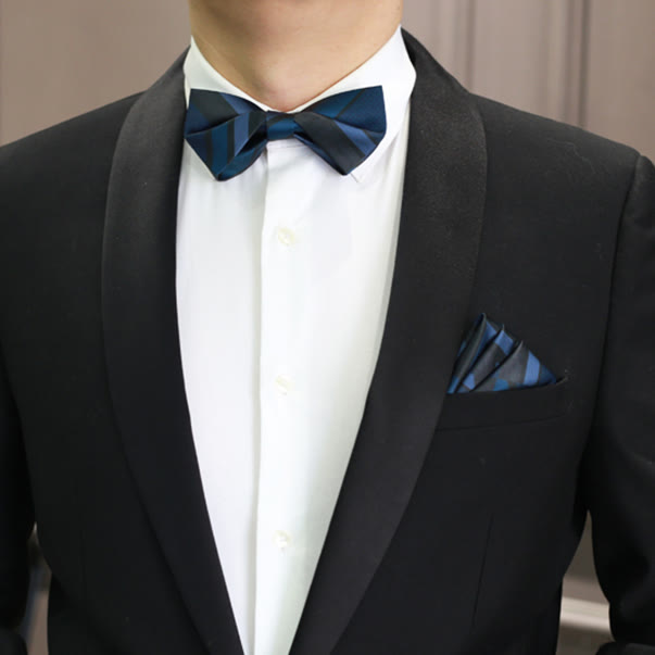Herrenfliege von Noble Navy SteelBlue mit Streifenmuster - image 7