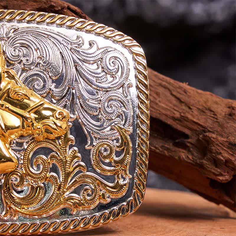 DIY-Ledergürtel mit großer Schnalle und Pferdekopf in Gold und Silber - image 5