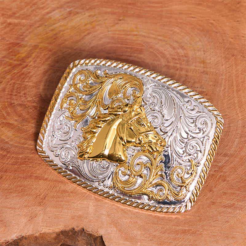 DIY-Ledergürtel mit großer Schnalle und Pferdekopf in Gold und Silber - image 2