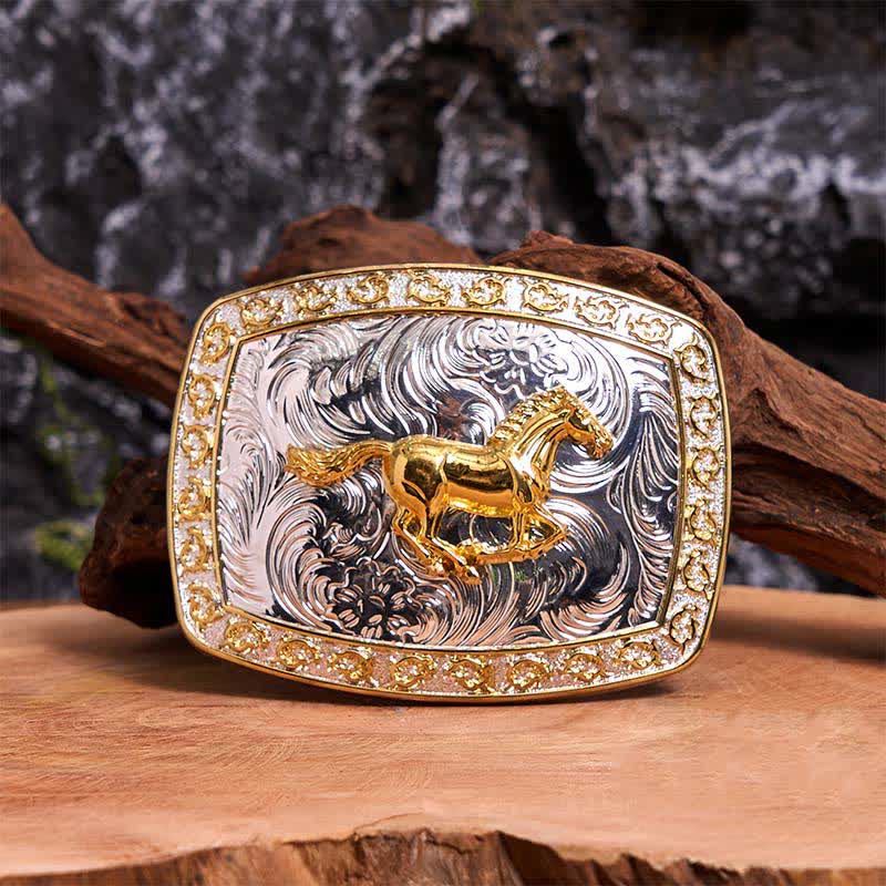 DIY-Ledergürtel mit großer Schnalle und laufendem Pferd in Gold und Silber - Laufendes Pferd - Ohne Gürtel - Nicht im Lieferumfang enthaltener Gürtel - image 1