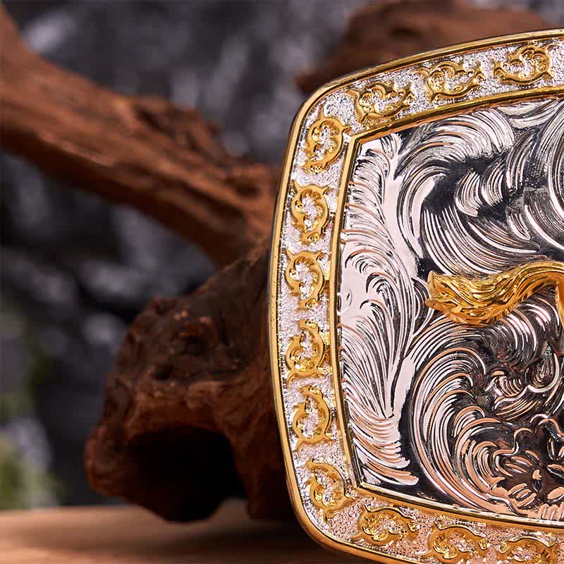 DIY-Ledergürtel mit großer Schnalle und laufendem Pferd in Gold und Silber - image 5