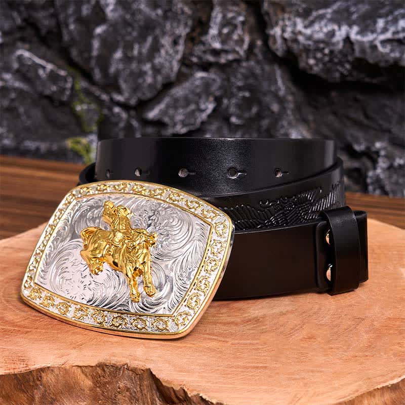 Gold & Silber Reiten DIY große Schnalle Ledergürtel - Reiten - Schwarzer Gürtel mit geprägtem Adler - 42 - image 6