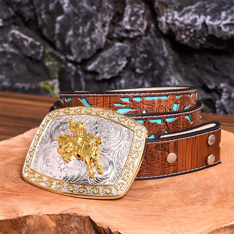 Gold & Silber Reiten DIY große Schnalle Ledergürtel - Reiten - Türkisfarbener geschnitzter Gürtel - 42 - image 7