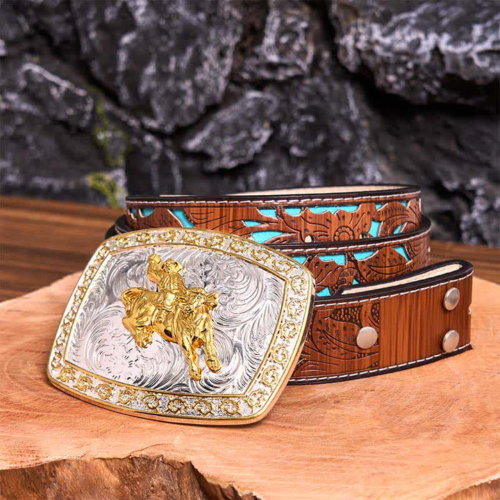 Gold & Silber Reiten DIY große Schnalle Ledergürtel - Reiten - Türkisfarbener geschnitzter Gürtel - 42 - image 7