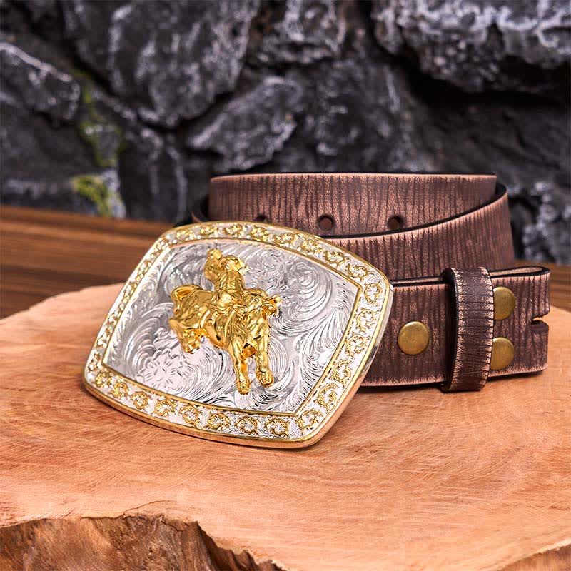Gold & Silber Reiten DIY große Schnalle Ledergürtel - Reiten - Brauner Distressed-Gürtel - 42 - image 9