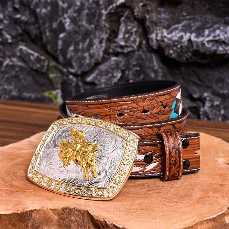 Gold & Silber Reiten DIY große Schnalle Ledergürtel - Reiten - Brauner Federgürtel - 40 - image 11