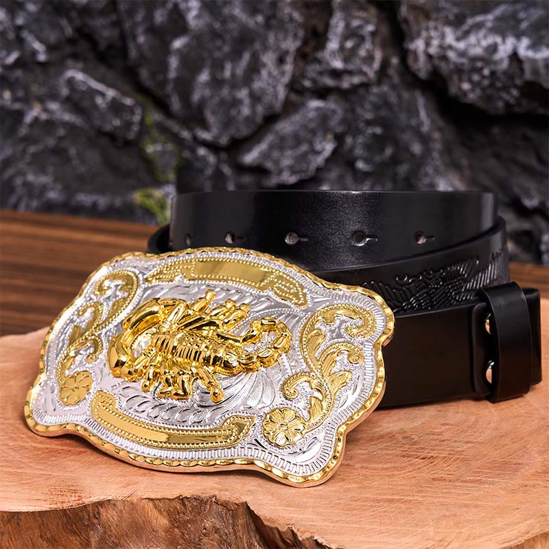 Gold Silber Floral Skorpion DIY Schnalle Ledergürtel - Skorpion - Schwarzer Gürtel mit geprägtem Adler - 42 - image 6