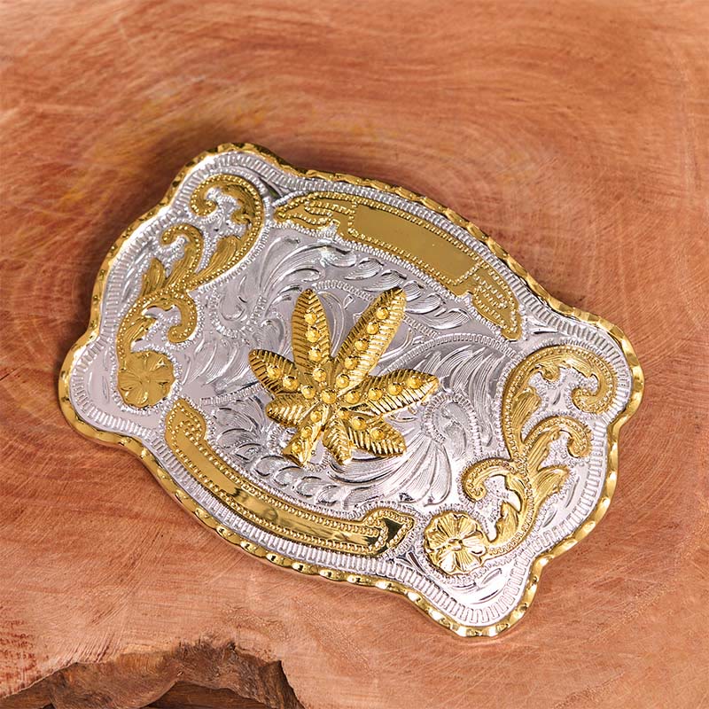 Gold Silber Floral Ahorn DIY Schnalle Ledergürtel - image 2