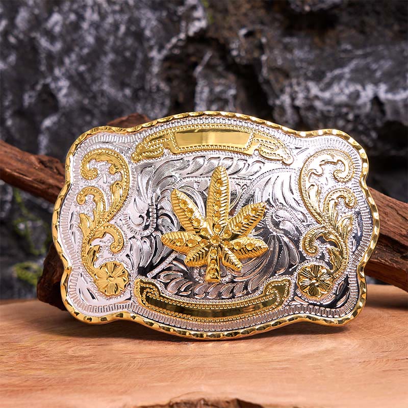 Gold Silber Floral Ahorn DIY Schnalle Ledergürtel - Ahorn - Ohne Gürtel - Nicht im Lieferumfang enthaltener Gürtel - image 1