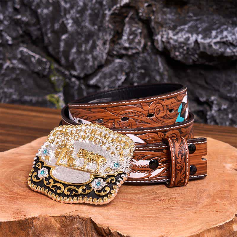 DIY-Weltmeister-Cowboy-Betendes Kreuz, große Schnalle, Ledergürtel - Gebet - Brauner Federgürtel - 40 - image 11