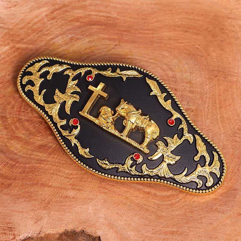 Schwarz-goldener DIY-Ledergürtel mit betender Kreuzschnalle - image 2