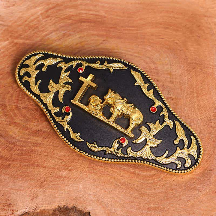 Schwarz-goldener DIY-Ledergürtel mit betender Kreuzschnalle - image 2