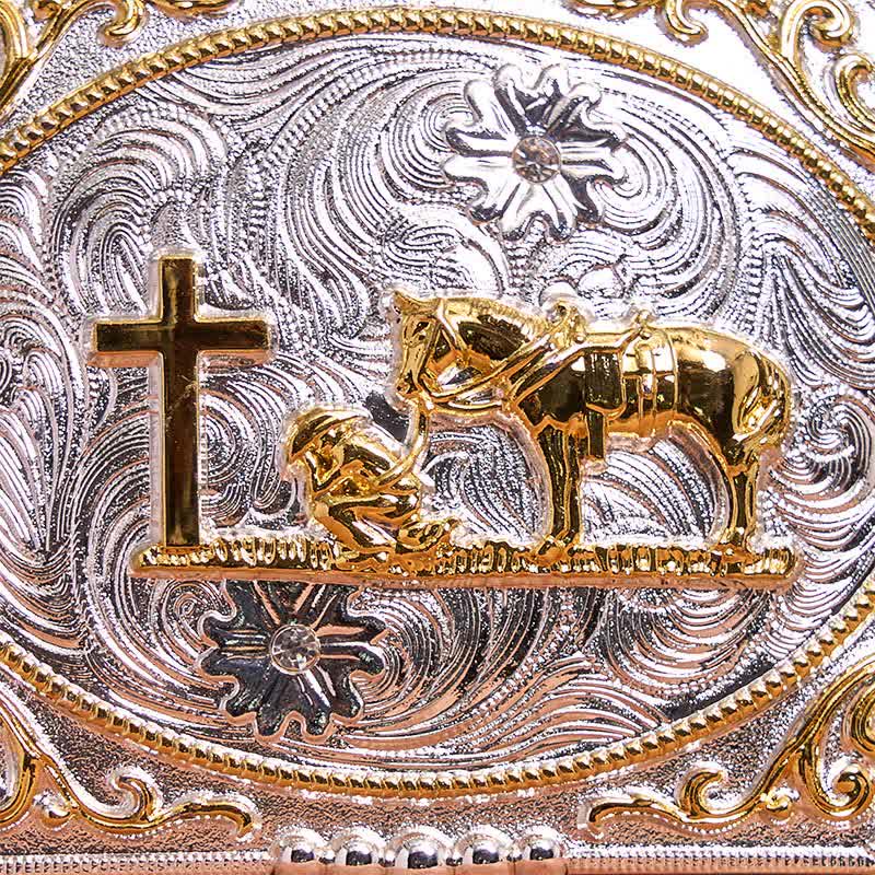 Silber & Gold DIY Cowboy Praying Cross Horse Große Schnalle Ledergürtel - image 2