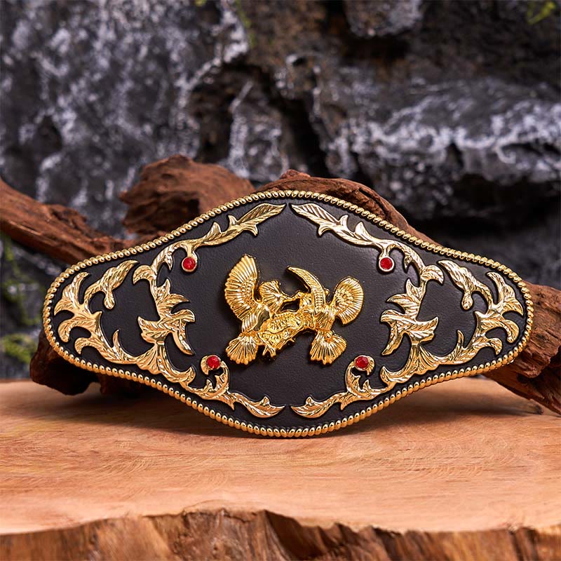 Schwarz-goldener Ledergürtel mit Adler-Schnalle - Schwarz-goldene Adler - Ohne Gürtel - Nicht im Lieferumfang enthaltener Gürtel - image 1