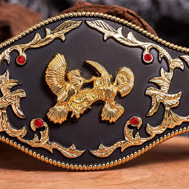 Schwarz-goldener Ledergürtel mit Adler-Schnalle - image 4