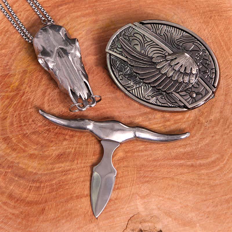 Engelsflügel DIY Verstecktes Messer Gürtelschnalle Longhorn Bull Anhänger Bundle Set - image 2