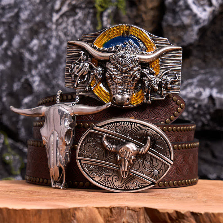 Longhorn Bull Thema DIY verstecktes Messer Gürtelschnalle Anhänger Bundle Set
