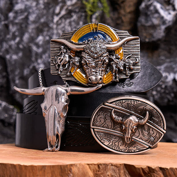 Longhorn Bull Thema DIY verstecktes Messer Gürtelschnalle Anhänger Bundle Set