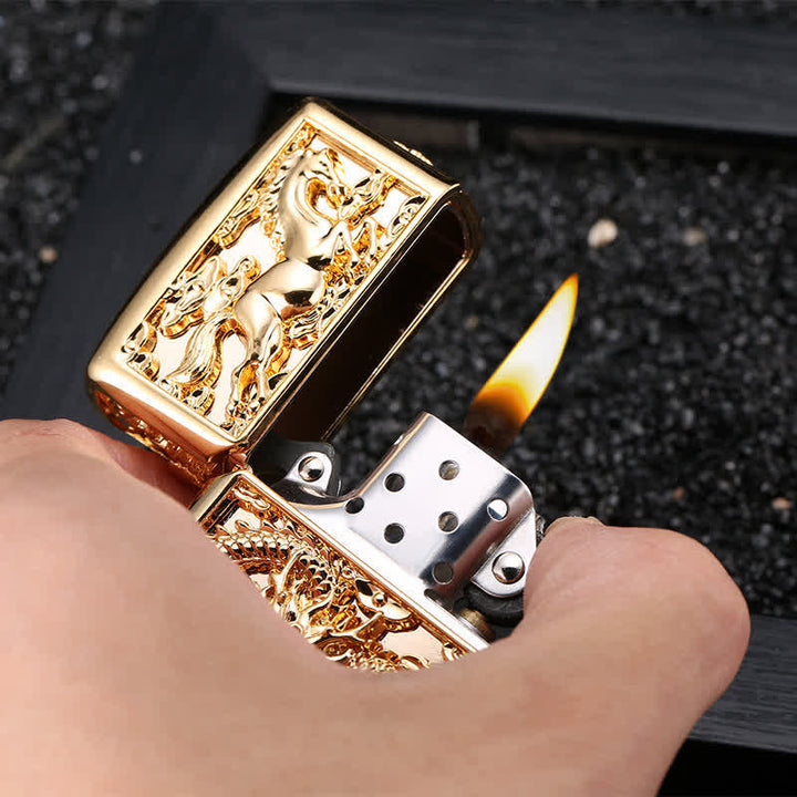 Nachfüllbares Kerosinfeuerzeug mit geprägtem 3D-Schnitzdrachen - image 10