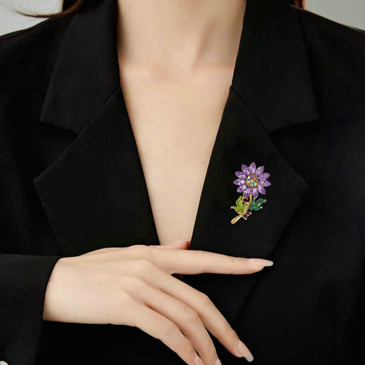Lila Sonnenblumen-Brosche mit Kristall-Strasssteinen für Damen