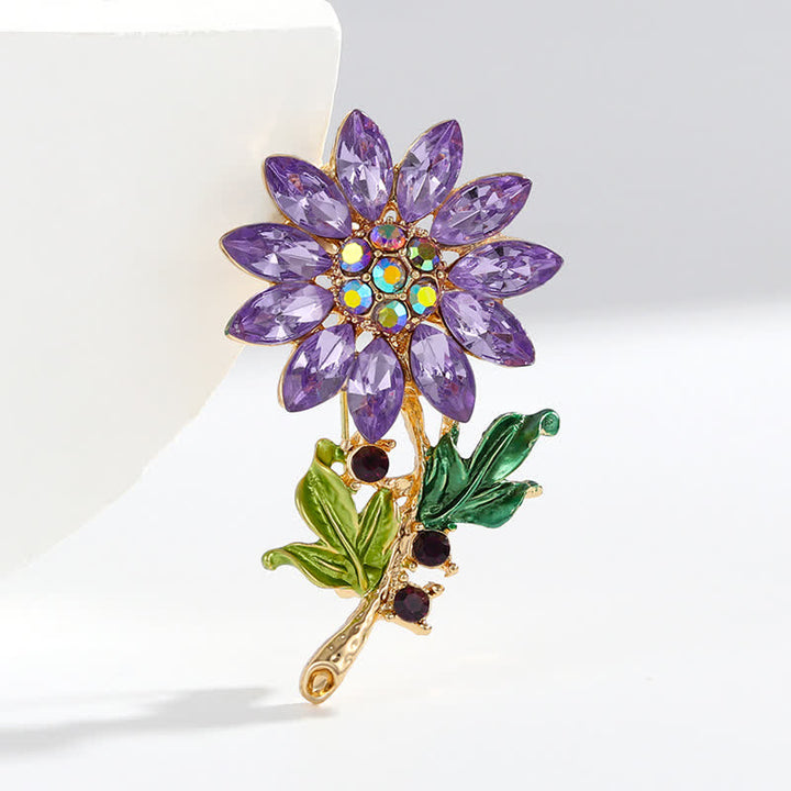 Lila Sonnenblumen-Brosche mit Kristall-Strasssteinen für Damen