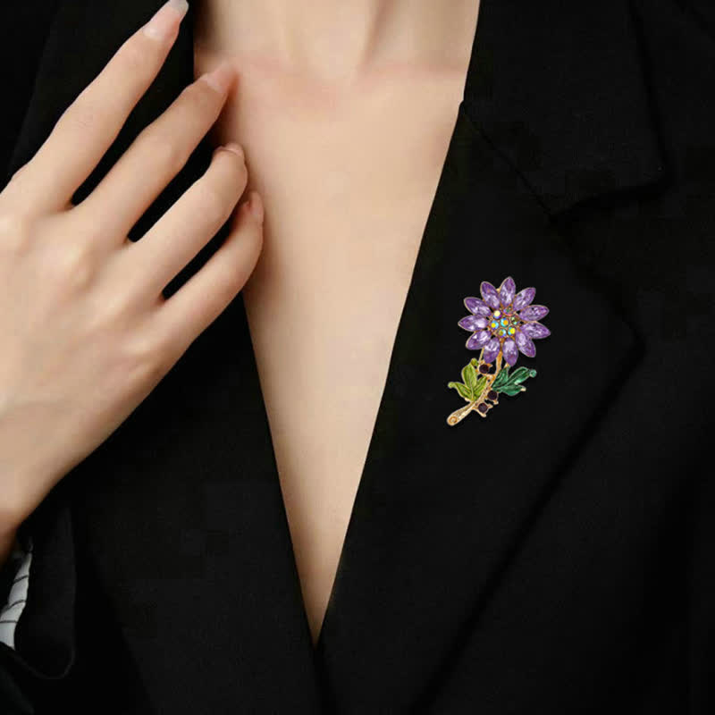 Lila Sonnenblumen-Brosche mit Kristall-Strasssteinen für Damen