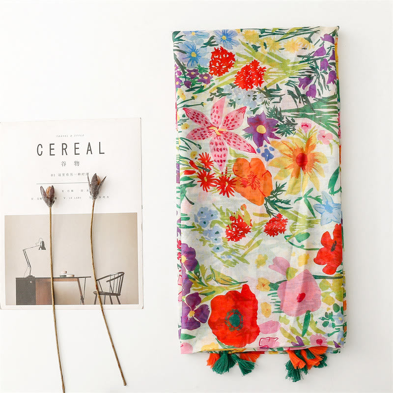 Leichter, dünner Schal mit buntem Blumenmuster für Damen