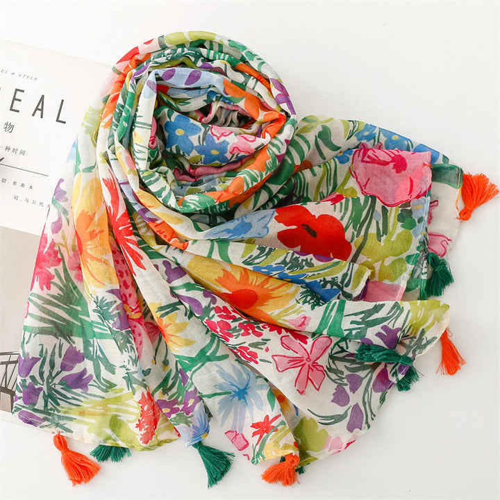 Leichter, dünner Schal mit buntem Blumenmuster für Damen