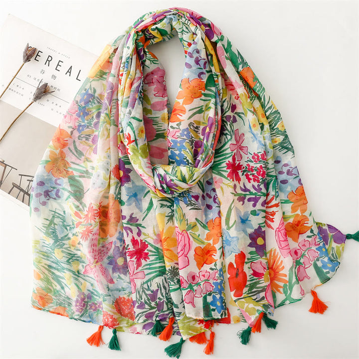 Leichter, dünner Schal mit buntem Blumenmuster für Damen