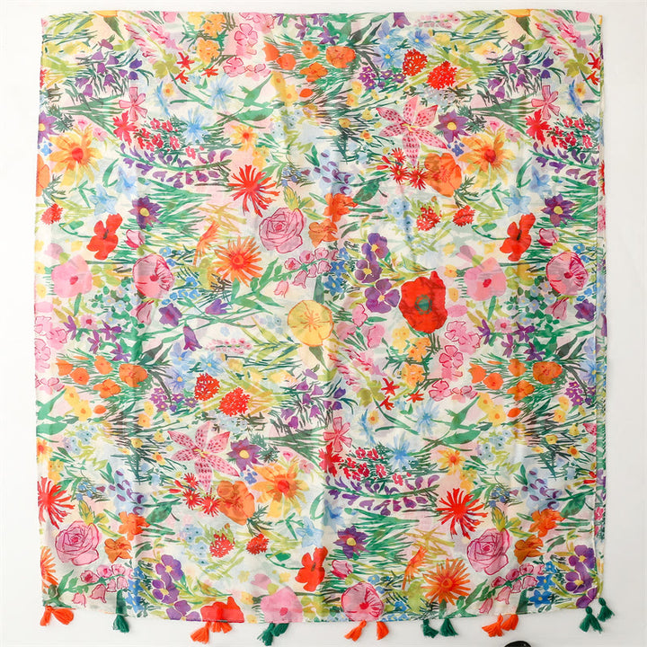 Leichter, dünner Schal mit buntem Blumenmuster für Damen