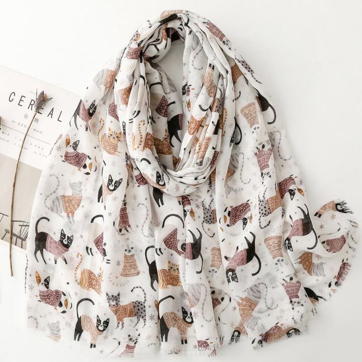 Leichter, dünner Schal mit Katzen- und Kätzchen-Aufdruck für Damen - Grau - image 7