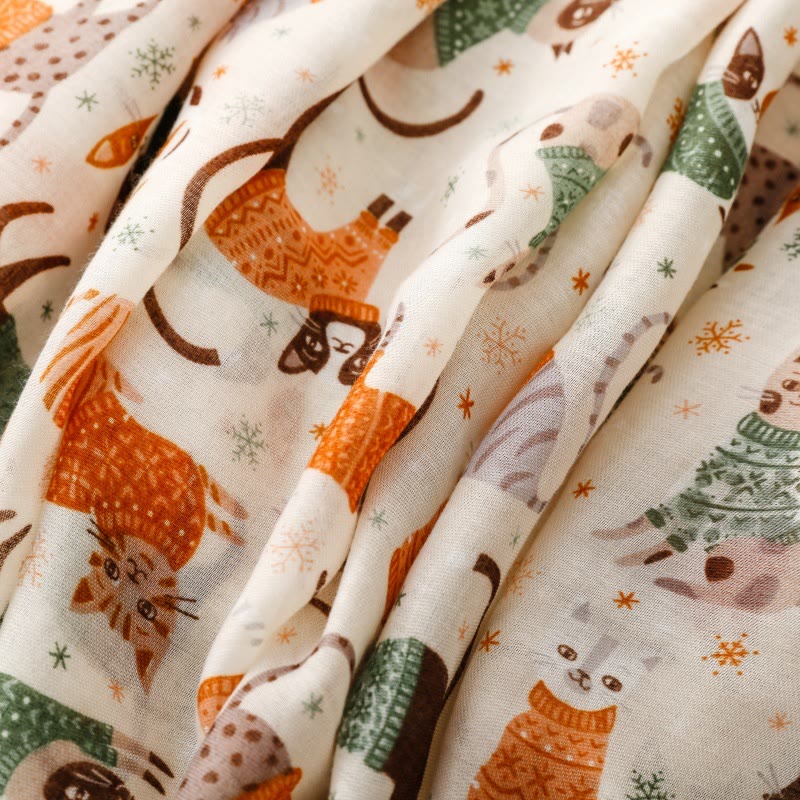 Leichter, dünner Schal mit Katzen- und Kätzchen-Aufdruck für Damen - image 5