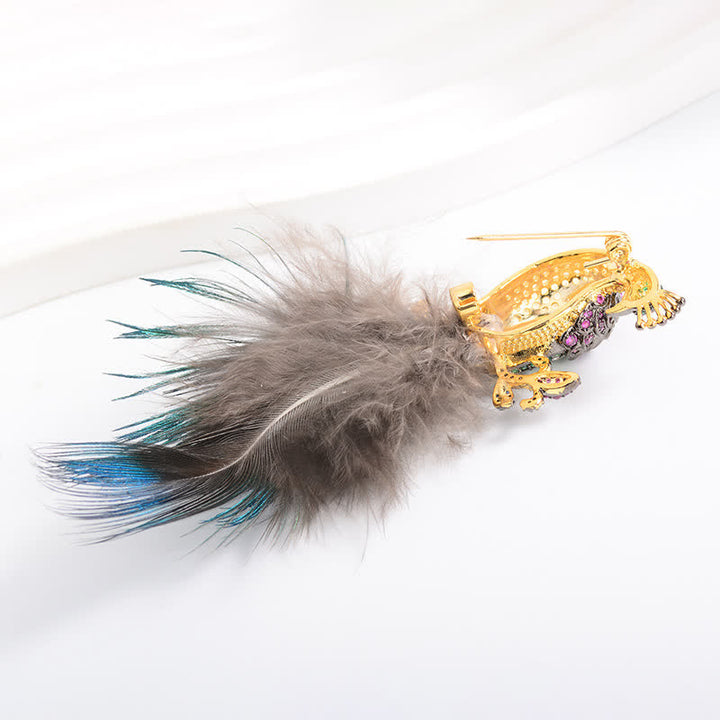 Exquisite Brosche mit glitzernden Strasssteinen und Pfauenfedern für Damen