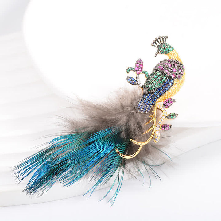 Exquisite Brosche mit glitzernden Strasssteinen und Pfauenfedern für Damen