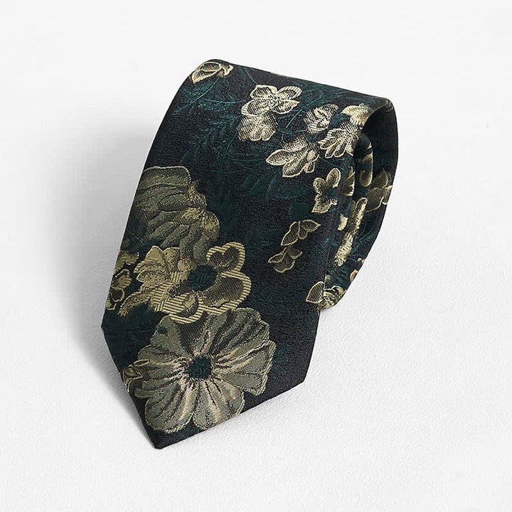 Herren Krawatte mit Einstecktuch in Kiefernwaldgrün mit Blumenmuster - image 2